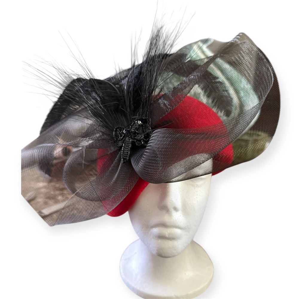 Elegant Black and Red Fascinator